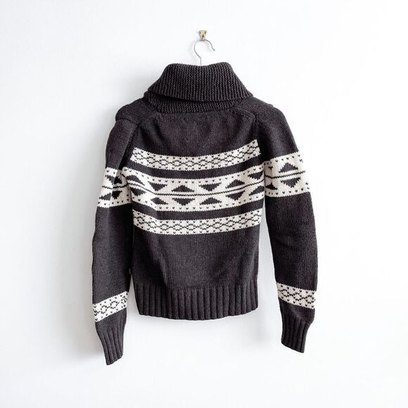 TNA Aritzia Womens Fair Isle Lambswool Pullover Sweater Brown White Medium - Picture 2 of 7